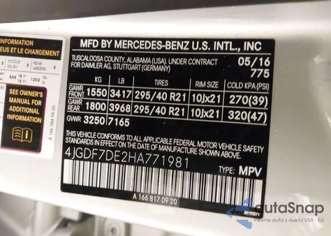 2017 Mercedes-Benz Gls 550 4Matic z USA, uszkodzony, nr VIN 4JGDF7DE2HA771981